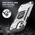 Wholesale Cube Style Armor Case with Rotating Ring Holder, Kickstand and Magnetic Car Mount Plate for iPhone 12 / 12 Pro 6.1 (Silver)